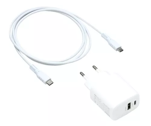 Adattatore di ricarica USB PD/QC 3.0 con cavo C-C, bianco 20W, 3,6V~5,9V/3A; 6~9V/2A; 9V~12V/1,5A